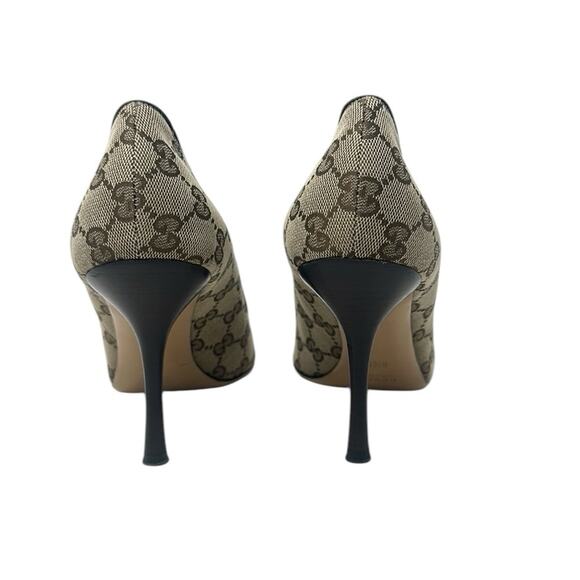 Gucci Monogram Guccissima Supreme Canvas Web Bow Sandals Heels Pumps Size 8.5B - Picture 7 of 10